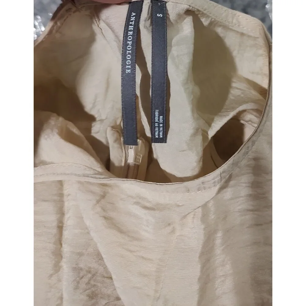 Anthropologie The Della Pleated Waist Shell Top Small Beige Coquette Summer NWT - Picture 7 of 9